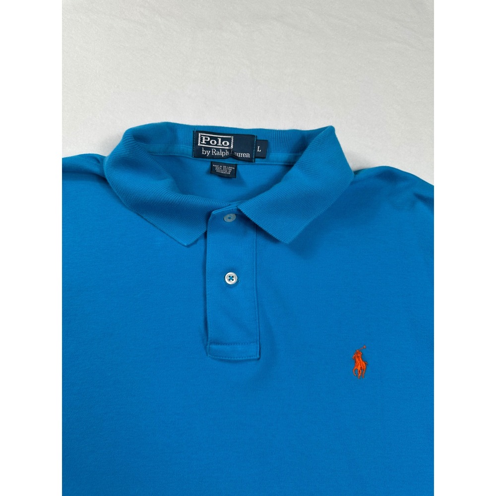 Polo by Ralph Lauren Men's Polo Shirt L Blue with‎ Orange Logo Short Sleeve